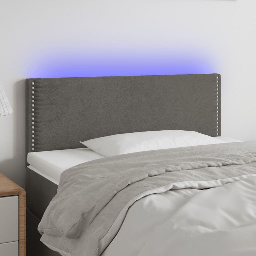 Vidaxl Čelo postele s LED tmavosivé 80x5x78/88 cm zamat